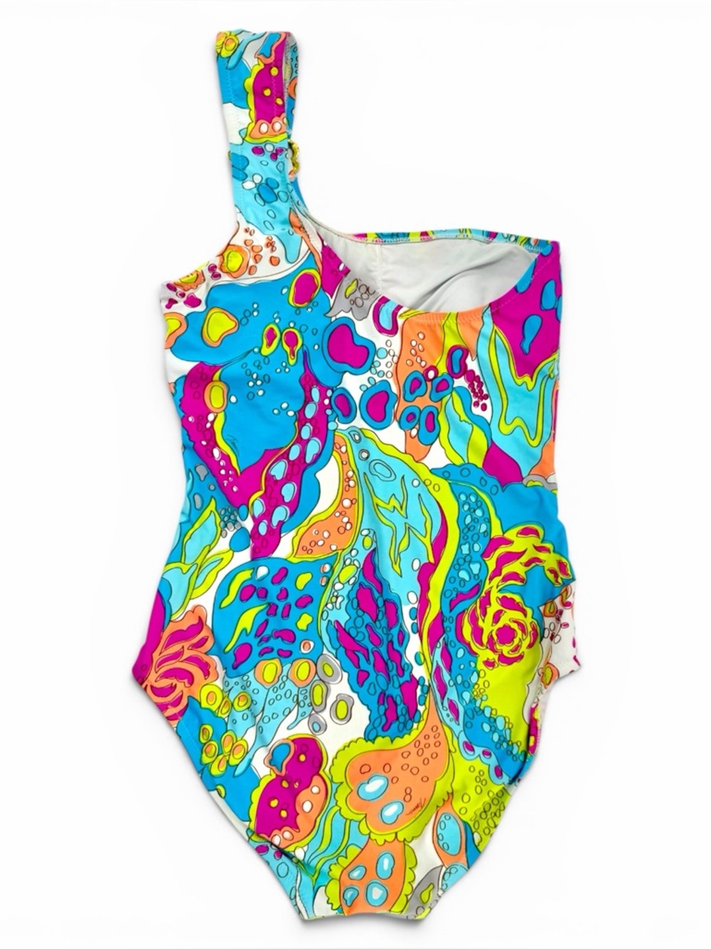Trina Turk Colorful Abstract One Piece Swimsuit Gold Detail Asymmetric Size 8 - Picture 3 of 8